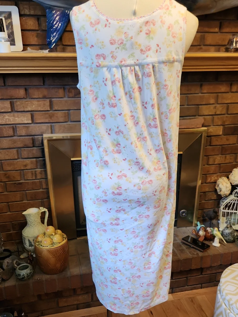 Pink Yellow Floral Nightgown Lace Ribbon Trim Vintage Soft Cottagecore Granny - Picture 6 of 13